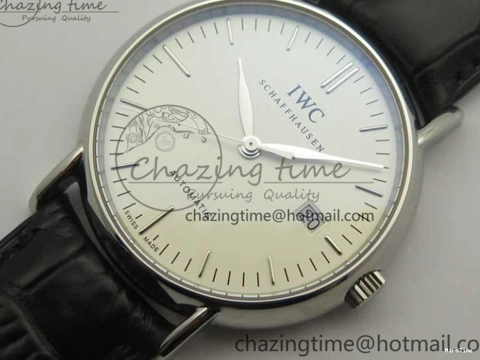 MIROTIME 0420 Fashionable Portofino Automatic SS TWF 1:1 Best Edition Silver Dial SS Markers on Black Leather Strap A 7200